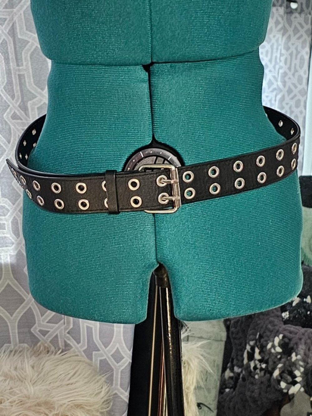 Hot Topic Black Double-Row Grommet Belt with Silver Buckle